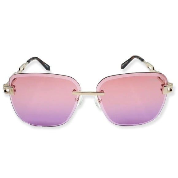 QUAY No Cap Sunglasses Gold Frame Pink Coral Fade Lens Oversized Rimless Chain - Picture 2 of 15